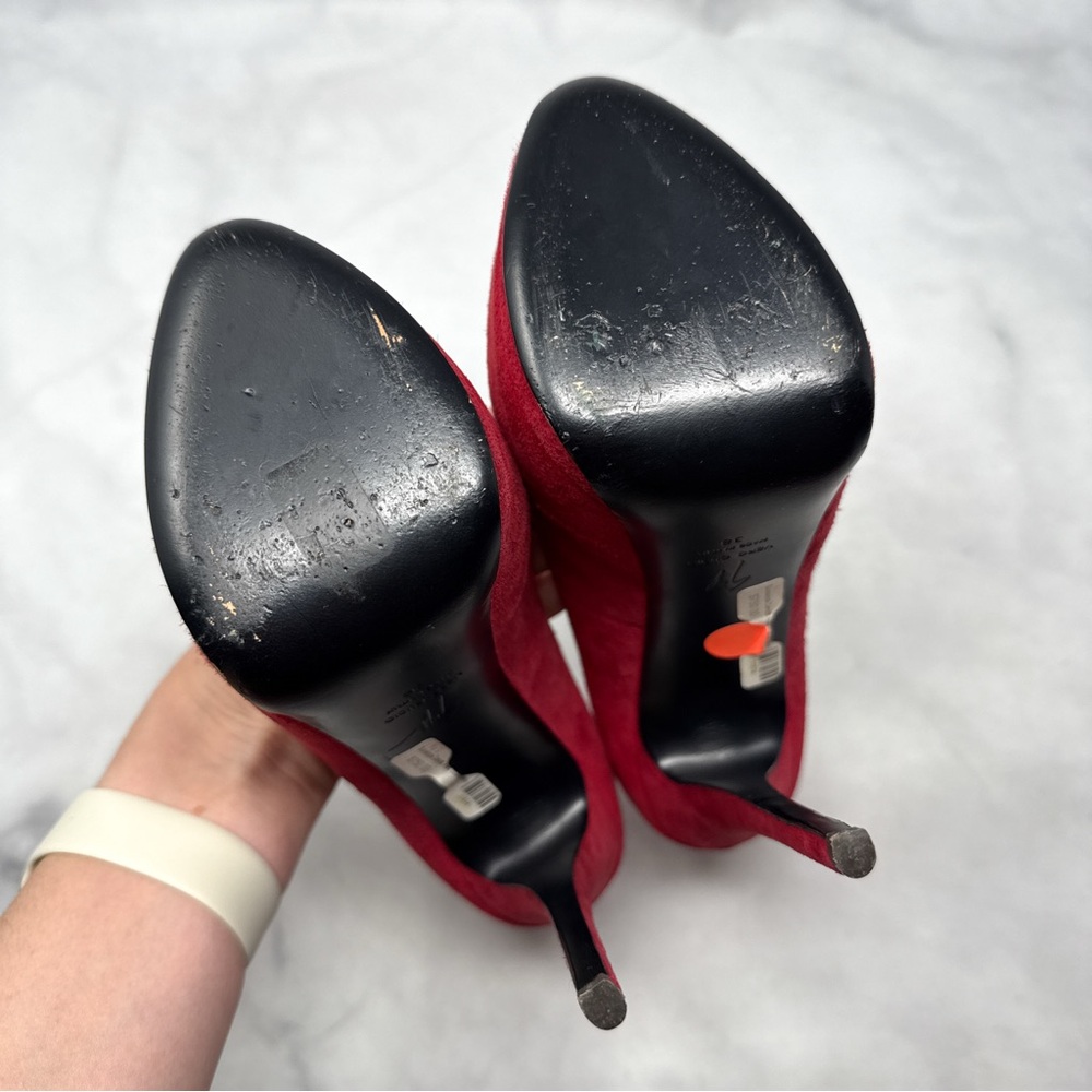 Giuseppe Zanotti Sharon Rhinestone Lightning Bolt Suede Platform Heels Red 38 - Picture 10 of 15